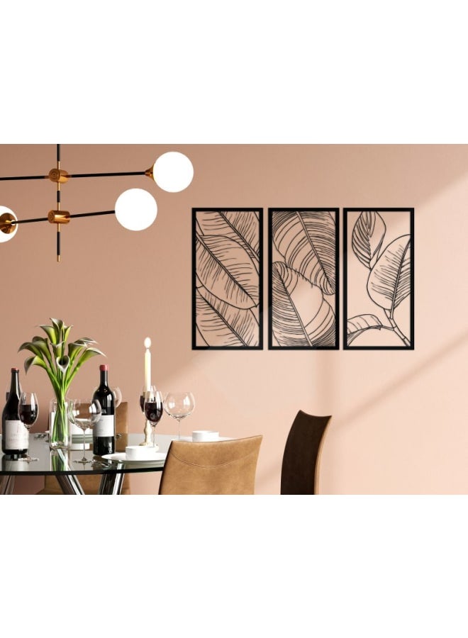 هوم جاليري مجموعة من 3 ألواح خشبية من أوراق التين، لوحة فنية جدارية خشبية - Image 3