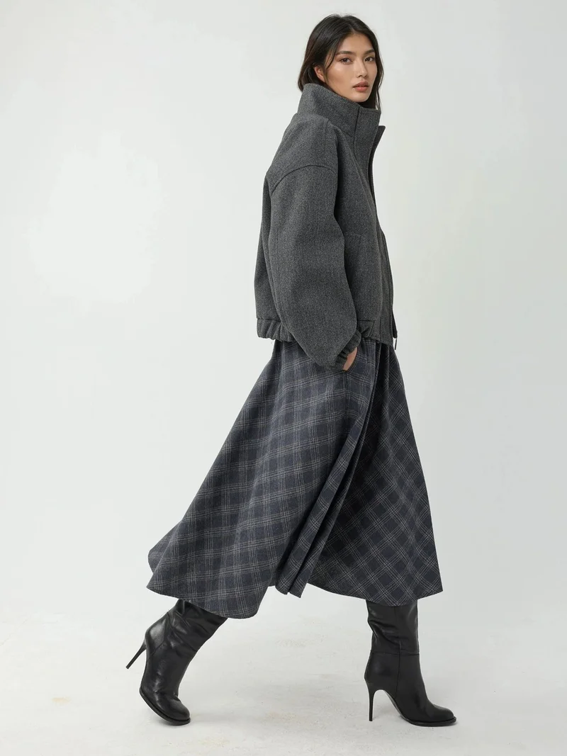 زوبعة تنورة ماكسي كاروهات بتصميم