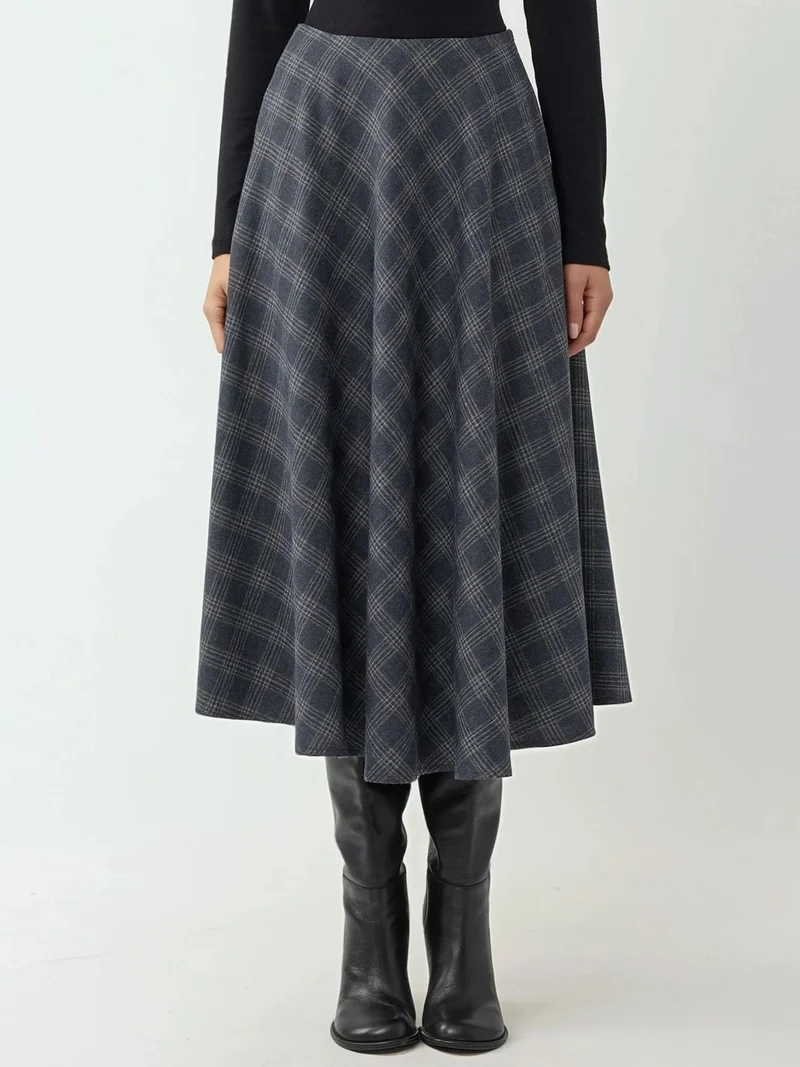 زوبعة تنورة ماكسي كاروهات بتصميم