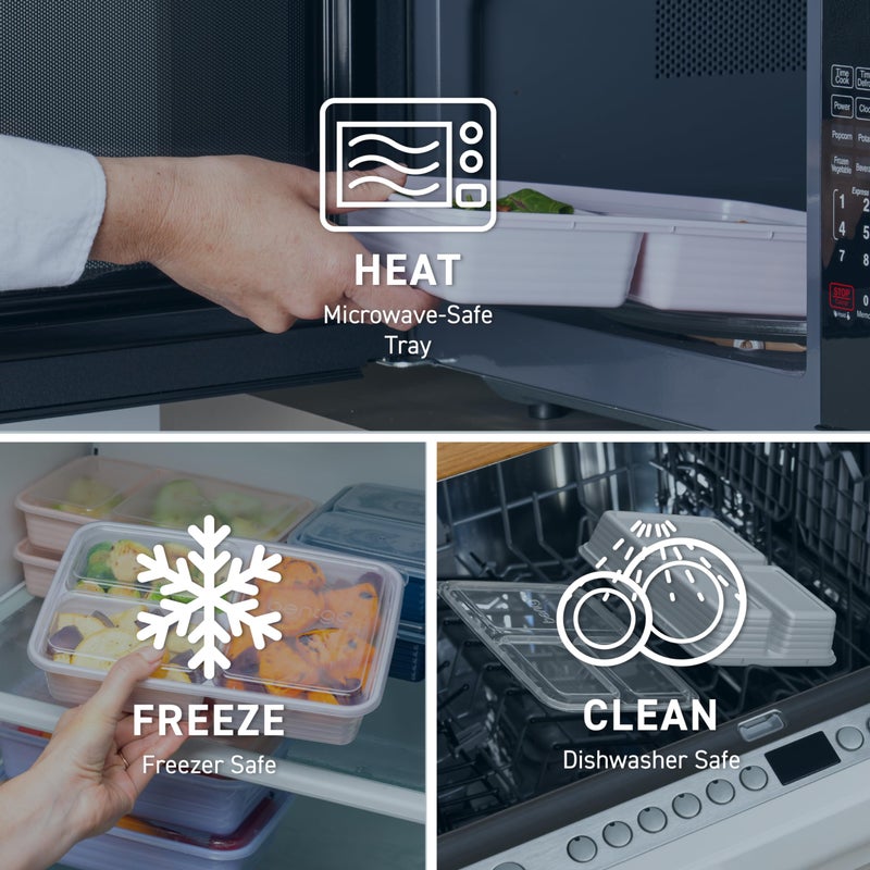 Bentgo 20-Piece Lightweight, Durable, Reusable BPA-Free 3-Compartment Containers - Microwave, Freezer, Dishwasher Safe - Navy Blue - Image 4