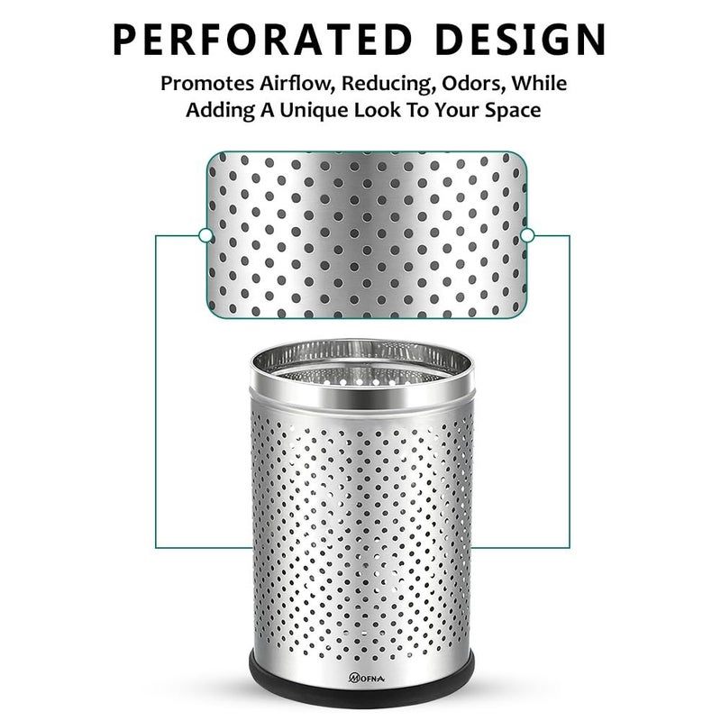 mofna Stainless Steel Perforated Dustbin for Home, Trash Can with Anti-skid Base, Garbage Bin for Bathroom, Office, Bedroom, Kitchen & Toilet or Commercial Use (18 Litre) - Image 3