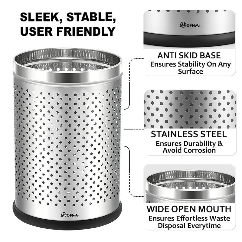 mofna Stainless Steel Perforated Dustbin for Home, Trash Can with Anti-skid Base, Garbage Bin for Bathroom, Office, Bedroom, Kitchen & Toilet or Commercial Use (18 Litre) - Image 4