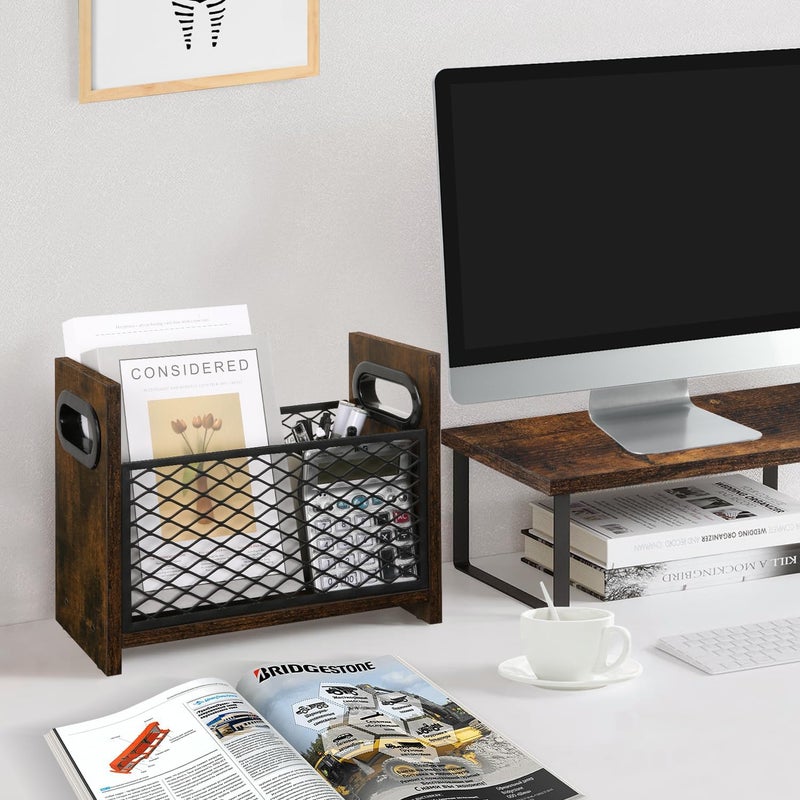 YINMIT Magazine Holder, Magazine Rack for Desktop and Home Office, Farmhouse File Storage Basket for Letters, Magazines, Books, Newspapers (Small) - Image 2