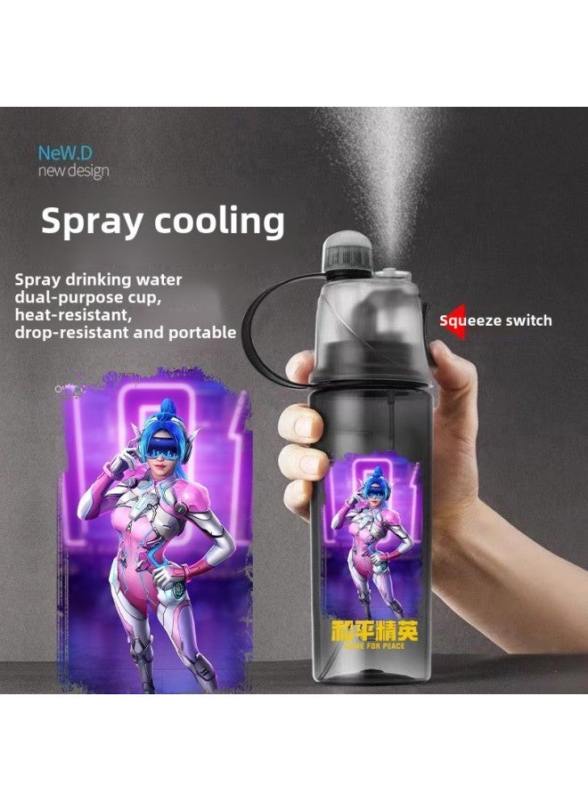 Heping Elite Primary And Secondary School Students Cup Summer Chicken Spray Water Cup Men And Children Drop-resistant Portable Plastic Sports Kettle-Capacity:Rocket Girl 600ml Spray Cup - Image 1