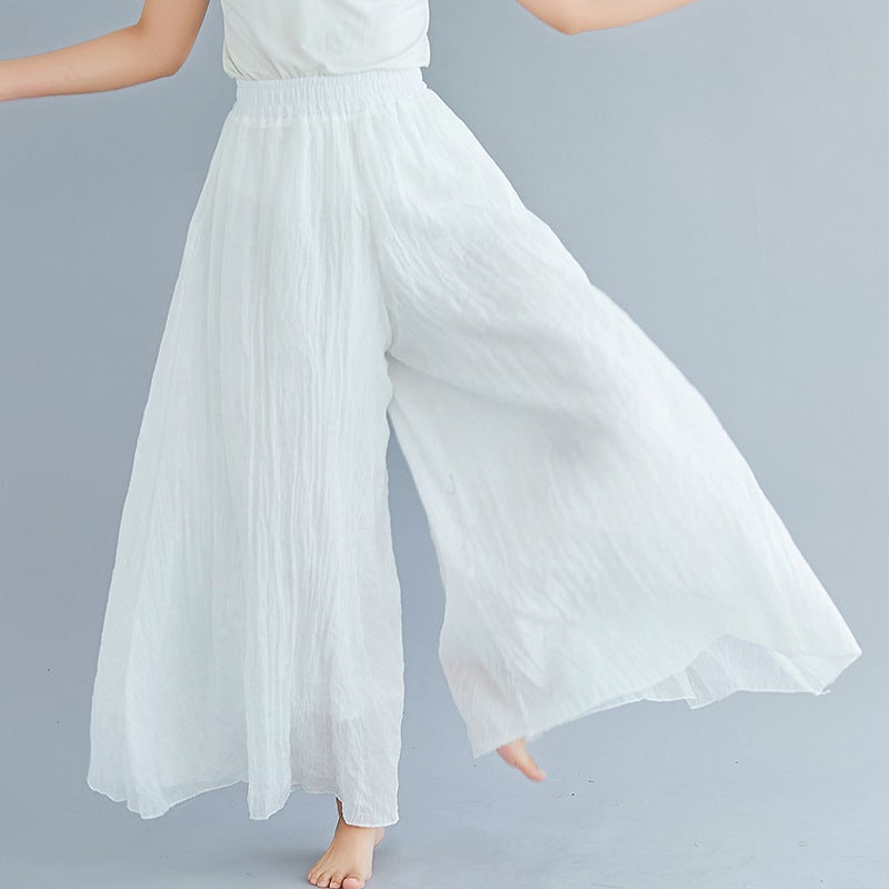 12 Color Lotte 2023 Mori Womens Artistic Large Size Cotton and Linen Pant Skirt Elastic Waist Linen Solid Color Ethnic Style Large Pant Skirt White