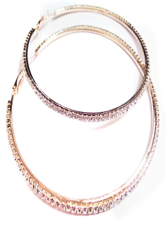 Divas Diggables Rose Gold Clear Rhinestone Hoop Earrings 4 inch Hoop Earrings Plated