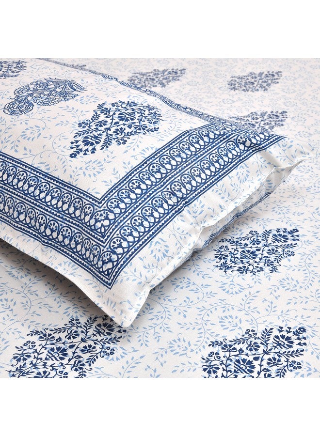 DE CAMA Since 1997 | 100% Cotton 300 TC Premium King Size Bedsheet for Double Bed (90 x 108 Inch) with 2 Pillow Covers Set (17 x 27 Inch) Designer Printed Bedsheet Set - Block Print Blue - Image 2