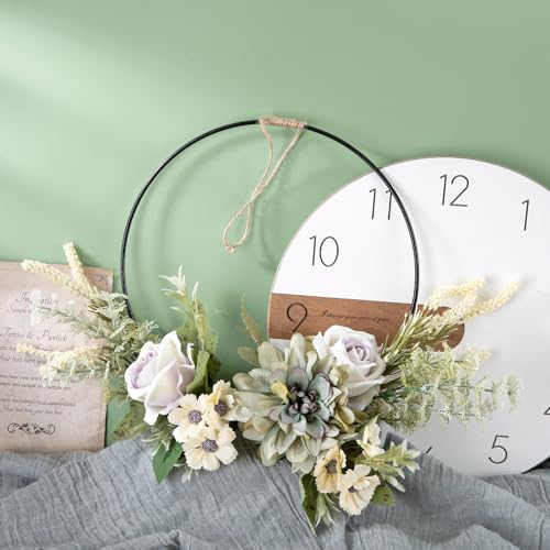 KHOYIME Flower Wreath for Front Door Artificial Rose Dahlia Floral Hoop Wreaths Outside All Season Greenery Hanging Decor, Spring Summer Indoor Outdoor Home Porch Wall Window Wedding Party Decorations - Image 5