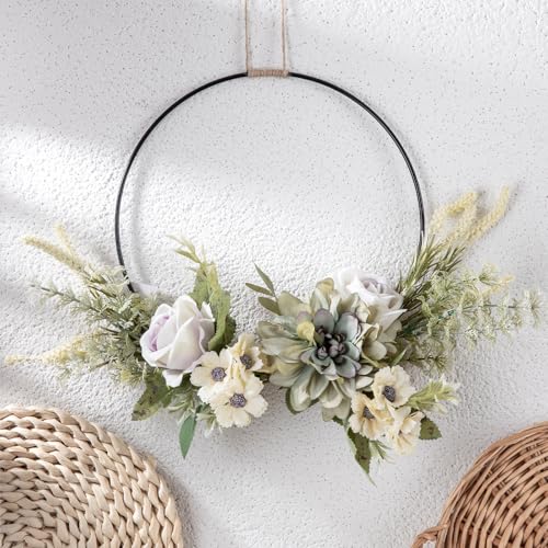 KHOYIME Flower Wreath for Front Door Artificial Rose Dahlia Floral Hoop Wreaths Outside All Season Greenery Hanging Decor, Spring Summer Indoor Outdoor Home Porch Wall Window Wedding Party Decorations - Image 1