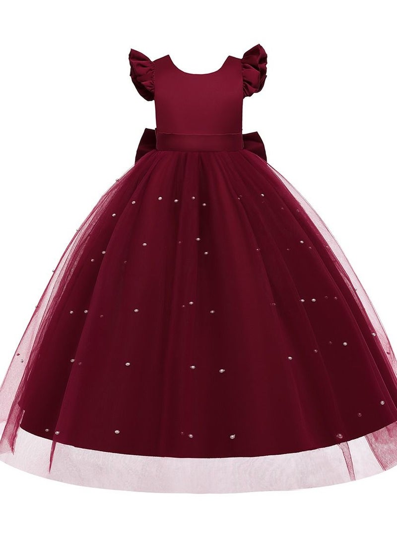 Loquat Princess Flower Cap Sleeve Maxi Dress Burgundy - Image 1