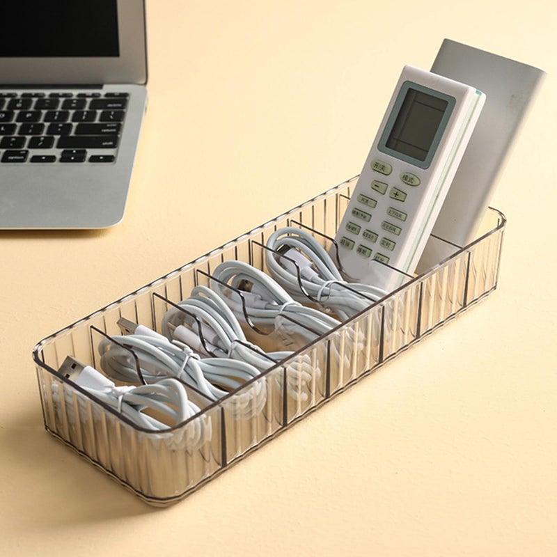 Transparent Gray Cord Storage Organizer With Multiple Compartments Cable Box For Home Desktop Office - Image 3