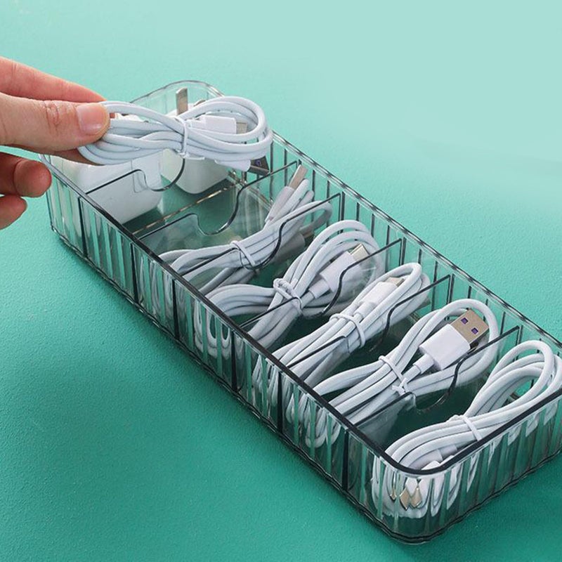 Transparent Gray Cord Storage Organizer With Multiple Compartments Cable Box For Home Desktop Office - Image 5