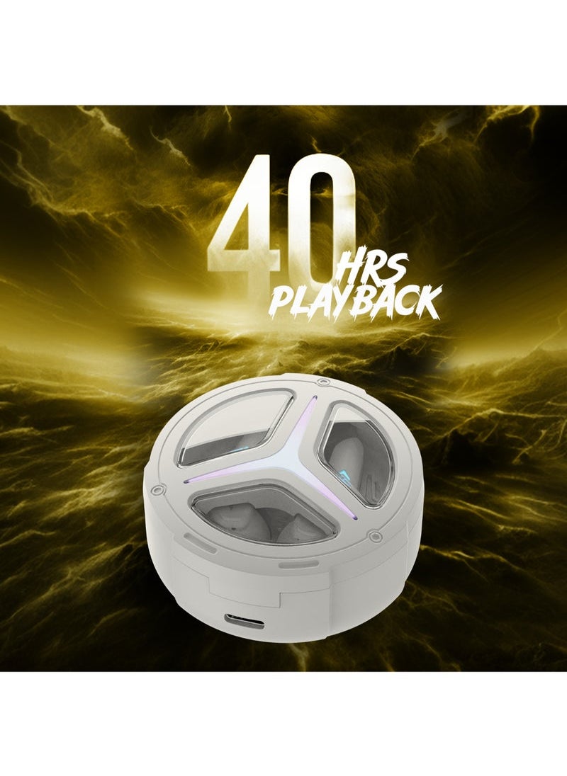 TIGER Immortal 171 TWS Earbuds White Sabre – 40Hrs Total Playback, Quad ENx Mics for Clear Calling, 40ms Beast Mode Gaming with Ultra Low Latency, RGB LED Lights, ASAP Fast Charging, Bluetooth v5.3, IPX4 Water Resistant Wireless In-Ear Headphones for Daily Use  - Image 3