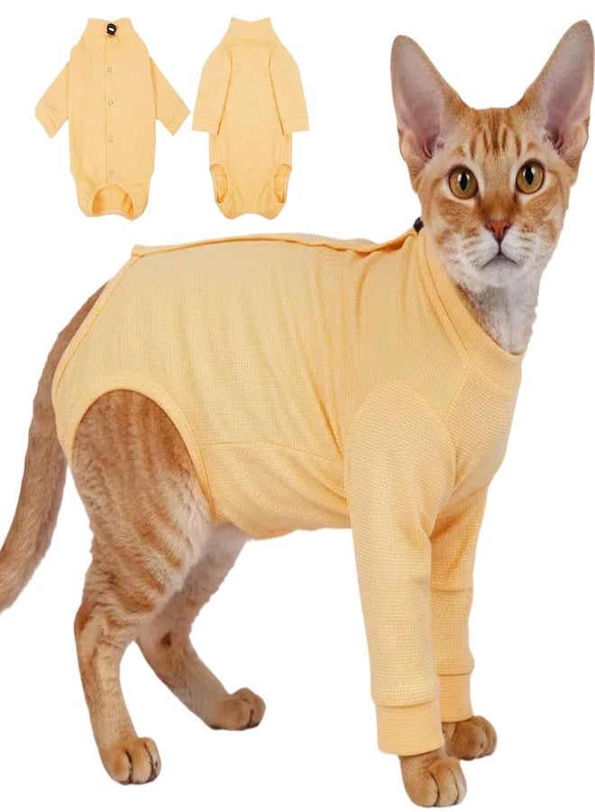 T'CHAQUE Cat Surgery Recovery Suit, Anti-Licking Onesie for Post-Spay/Neuter Abdominal Wound, Cat Recovery Suit with Adjustable Drawstring Collar - Long Sleeve Kitten Surgical Onesie, Orange, L - Image 1