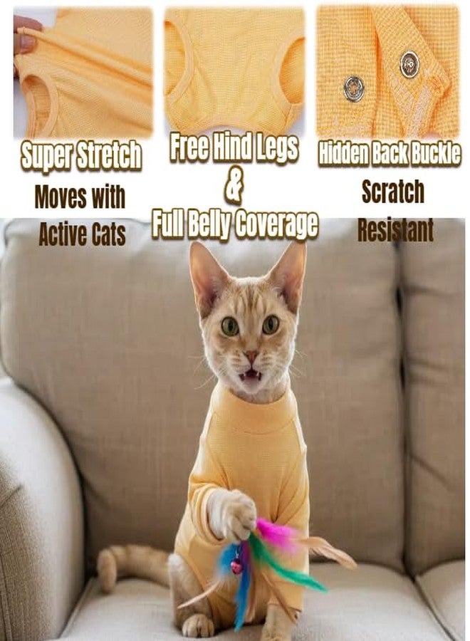 T'CHAQUE Cat Surgery Recovery Suit, Anti-Licking Onesie for Post-Spay/Neuter Abdominal Wound, Cat Recovery Suit with Adjustable Drawstring Collar - Long Sleeve Kitten Surgical Onesie, Orange, L - Image 3