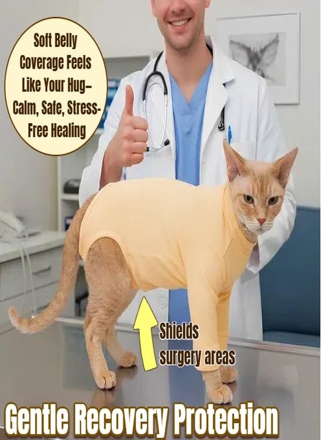 T'CHAQUE Cat Surgery Recovery Suit, Anti-Licking Onesie for Post-Spay/Neuter Abdominal Wound, Cat Recovery Suit with Adjustable Drawstring Collar - Long Sleeve Kitten Surgical Onesie, Orange, L - Image 4