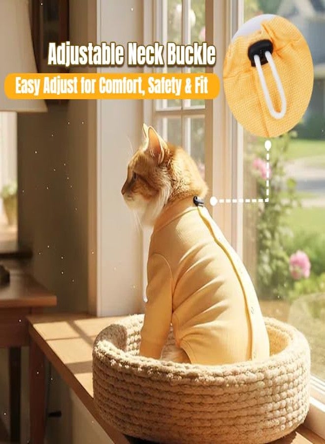 T'CHAQUE Cat Surgery Recovery Suit, Anti-Licking Onesie for Post-Spay/Neuter Abdominal Wound, Cat Recovery Suit with Adjustable Drawstring Collar - Long Sleeve Kitten Surgical Onesie, Orange, L - Image 2