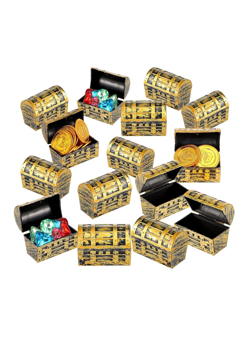 NIBEMINENT 20 Pieces Treasure Chests, SYOSI 2.3 Inch Plastic Chests with a Gold Finish,Vintage Jewelry Box Games Toy Set Birthday Party Favors Supplies - Image 1