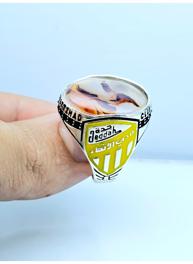 كريتر  خاتم رجالي عقيق يماني طبيعي  مع حلقة من الفضة عيار 925 - Image 3