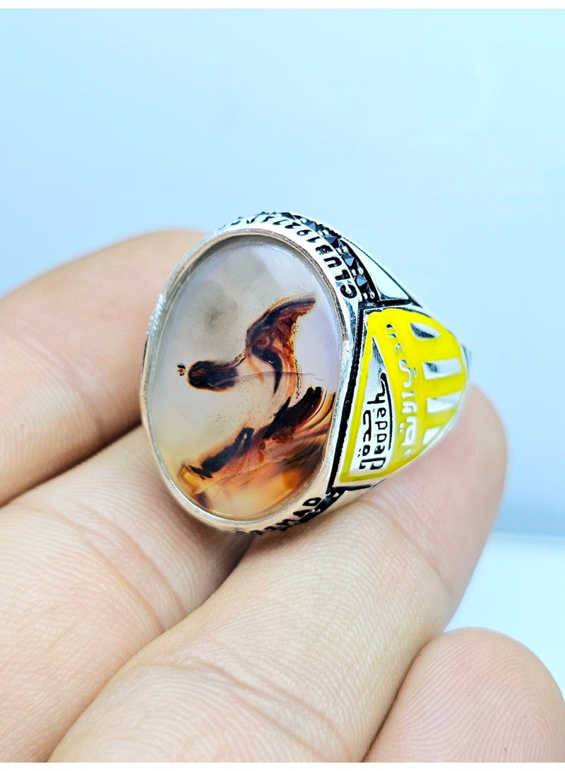 كريتر  خاتم رجالي عقيق يماني طبيعي  مع حلقة من الفضة عيار 925 - Image 2