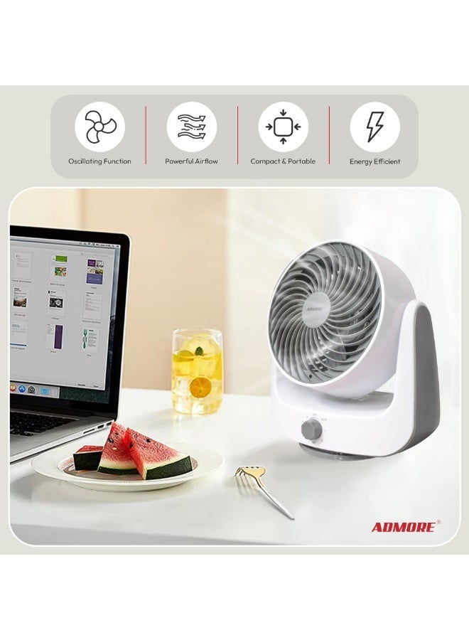 ADMORE 9" Table Fan | 3-Speed High-Velocity Oscillating Desk Fan | Powerful Cooling & Airflow | Sturdy Housing - Image 3