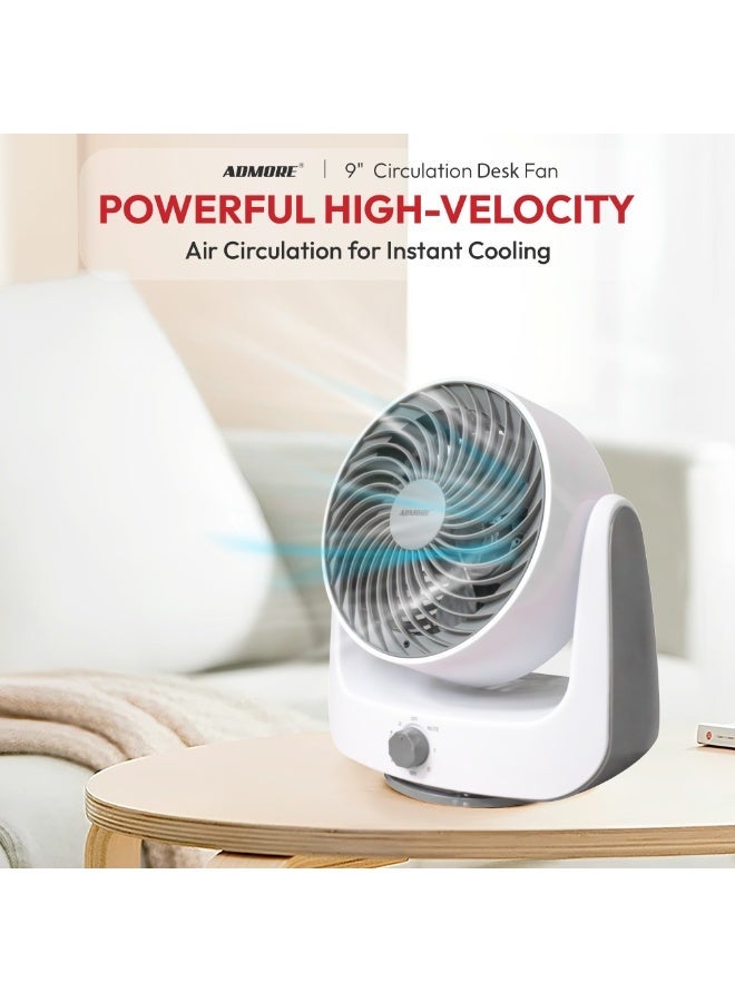 ADMORE 9" Table Fan | 3-Speed High-Velocity Oscillating Desk Fan | Powerful Cooling & Airflow | Sturdy Housing - Image 2