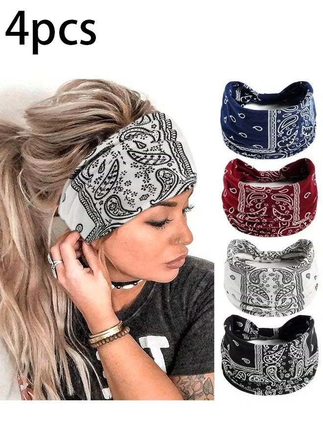 4 Pcs  Wide Knotted Stretch Boho Headbands Stretchy Hair Bands for Women,Fashion Knotted Hairpin Headbands Sports Yoga Headwraps - Image 1