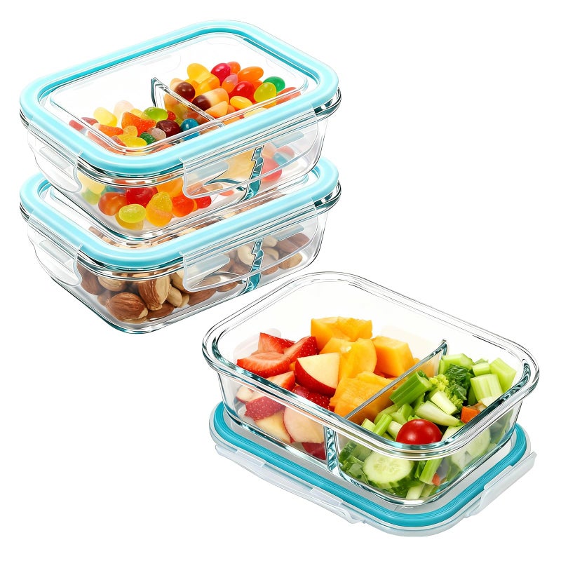 Piszvbej 3 Pack Glass Snack Containers, Glass Snack Pack Containers with Airtight Lids, No Leak, Easy Open Small Food Storage Container, Reusable Meal Prep Container, Perfect Lunch Box for Outdoor - Image 1