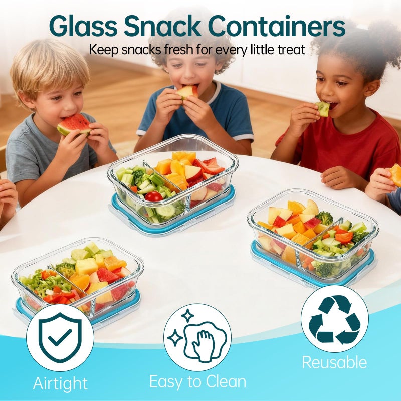 Piszvbej 3 Pack Glass Snack Containers, Glass Snack Pack Containers with Airtight Lids, No Leak, Easy Open Small Food Storage Container, Reusable Meal Prep Container, Perfect Lunch Box for Outdoor - Image 2