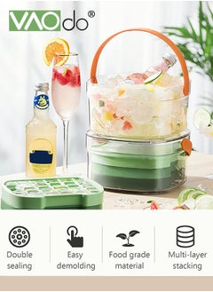 VAOdo Ice Cube Tray with Lid 90 Grids Large Stackabl for Freeze 3 Layer Silicone Ice Storage Box Gradient Green  - Image 2