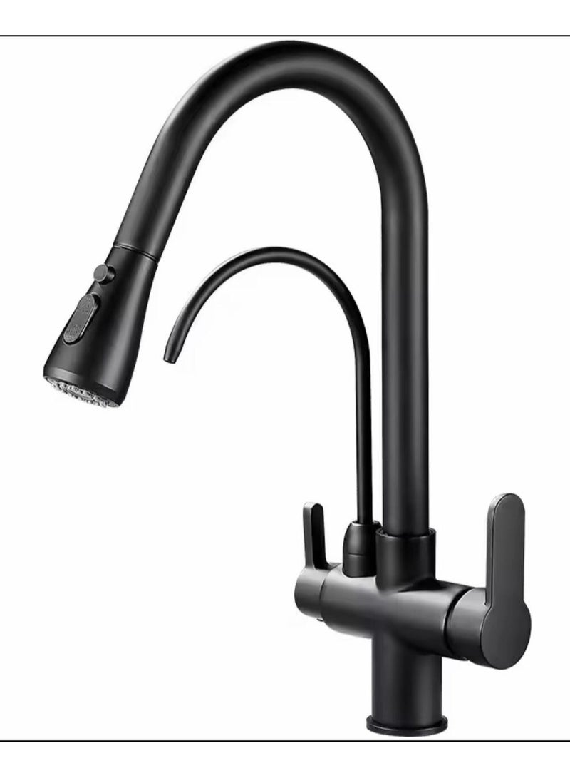KANA kitchen Black mixer/tap, Kitchen Pull-Out Hot and Cold Faucet Three-in-One Pure Direct Drinking Faucet Washbasin Sink Faucet - Image 1