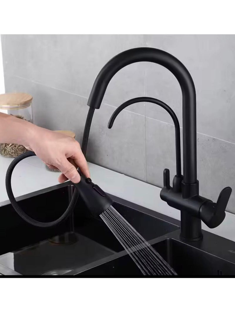 KANA kitchen Black mixer/tap, Kitchen Pull-Out Hot and Cold Faucet Three-in-One Pure Direct Drinking Faucet Washbasin Sink Faucet - Image 2