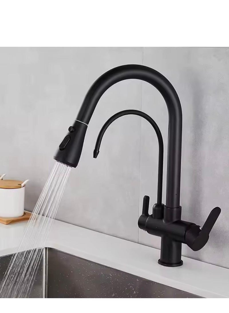 KANA kitchen Black mixer/tap, Kitchen Pull-Out Hot and Cold Faucet Three-in-One Pure Direct Drinking Faucet Washbasin Sink Faucet - Image 3