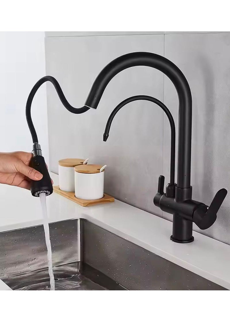 KANA kitchen Black mixer/tap, Kitchen Pull-Out Hot and Cold Faucet Three-in-One Pure Direct Drinking Faucet Washbasin Sink Faucet - Image 4