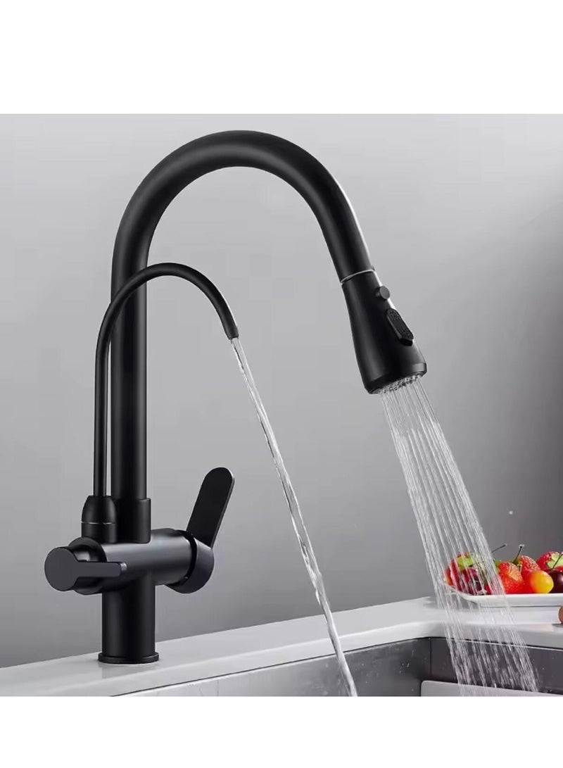 KANA kitchen Black mixer/tap, Kitchen Pull-Out Hot and Cold Faucet Three-in-One Pure Direct Drinking Faucet Washbasin Sink Faucet - Image 5