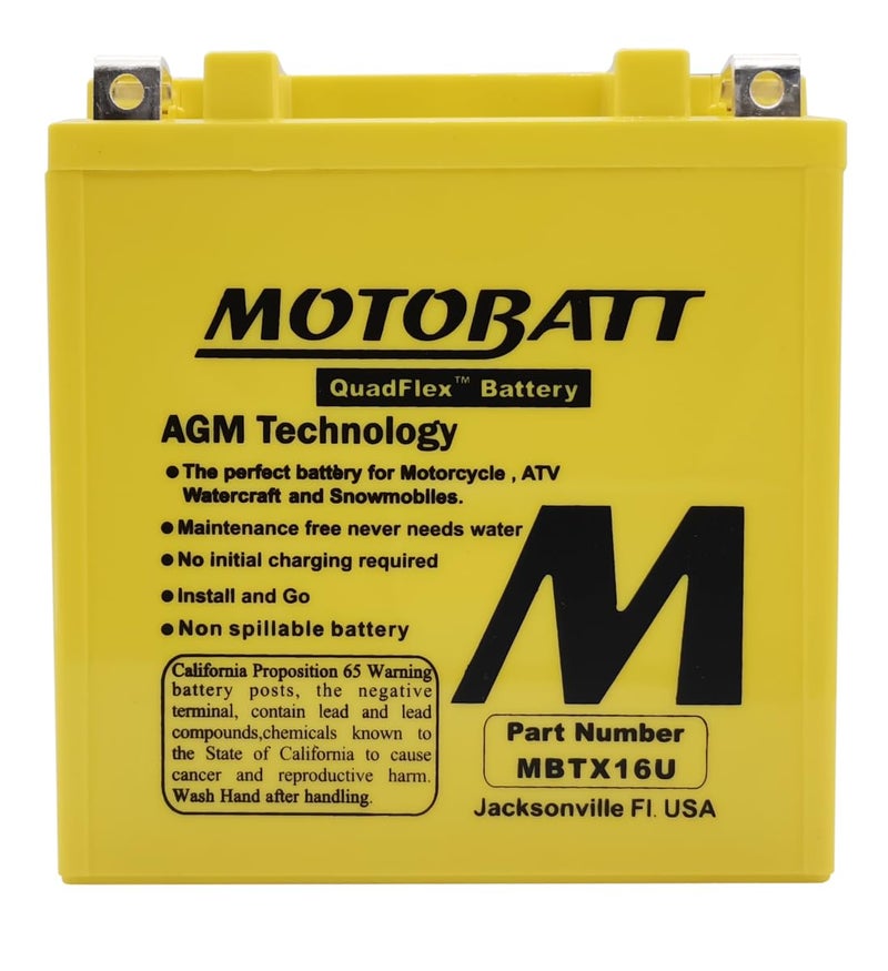 MotoBatt DB Electrical MBTX16U New Battery for Motobatt Battery 19Ah, Kawasaki, Moto Guzzi, Suzuki, Piaggio-Gilera Fuoco, Polaris Atv, Suzuki Motorcycle YTX16-BS YTX16-BS-1 YTX20A-BS YTX20CH-BS - Image 2