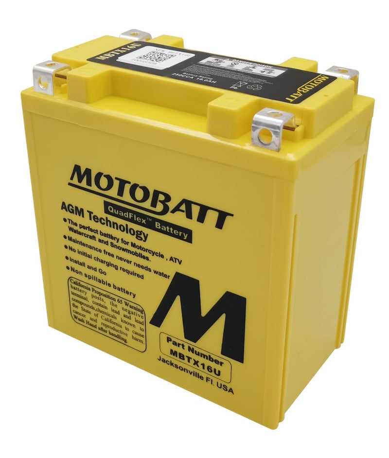 MotoBatt DB Electrical MBTX16U New Battery for Motobatt Battery 19Ah, Kawasaki, Moto Guzzi, Suzuki, Piaggio-Gilera Fuoco, Polaris Atv, Suzuki Motorcycle YTX16-BS YTX16-BS-1 YTX20A-BS YTX20CH-BS - Image 1