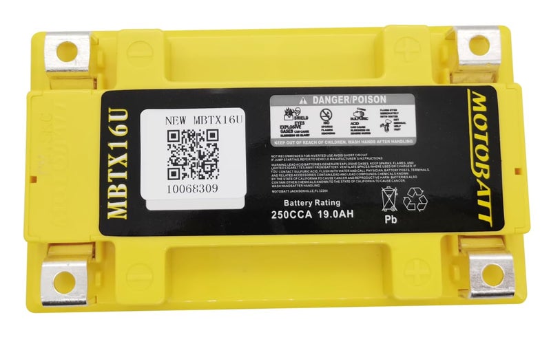 MotoBatt DB Electrical MBTX16U New Battery for Motobatt Battery 19Ah, Kawasaki, Moto Guzzi, Suzuki, Piaggio-Gilera Fuoco, Polaris Atv, Suzuki Motorcycle YTX16-BS YTX16-BS-1 YTX20A-BS YTX20CH-BS - Image 4