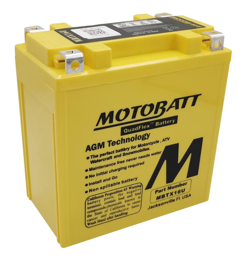 MotoBatt DB Electrical MBTX16U New Battery for Motobatt Battery 19Ah, Kawasaki, Moto Guzzi, Suzuki, Piaggio-Gilera Fuoco, Polaris Atv, Suzuki Motorcycle YTX16-BS YTX16-BS-1 YTX20A-BS YTX20CH-BS - Image 3