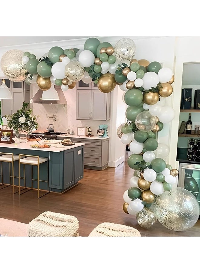 GIHOO 137PCS Sage Green Balloon Garland Arch Kit White Gold Confetti Balloons Retro Green Balloon and Gold Metallic Chrome Latex Balloons for Wedding Birthday Woodland Baby Shower Decorations - Image 3