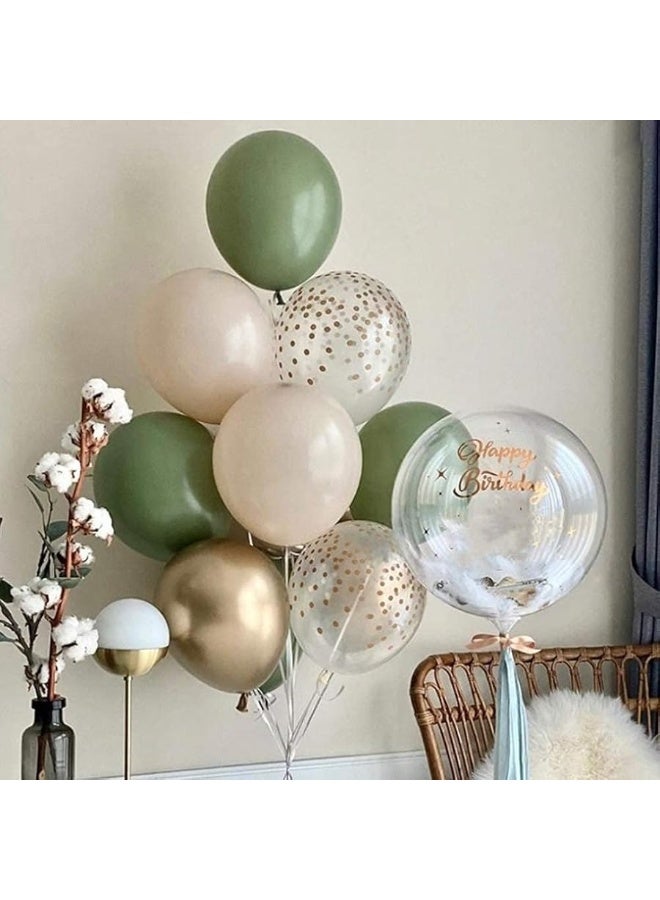 GIHOO 137PCS Sage Green Balloon Garland Arch Kit White Gold Confetti Balloons Retro Green Balloon and Gold Metallic Chrome Latex Balloons for Wedding Birthday Woodland Baby Shower Decorations - Image 5