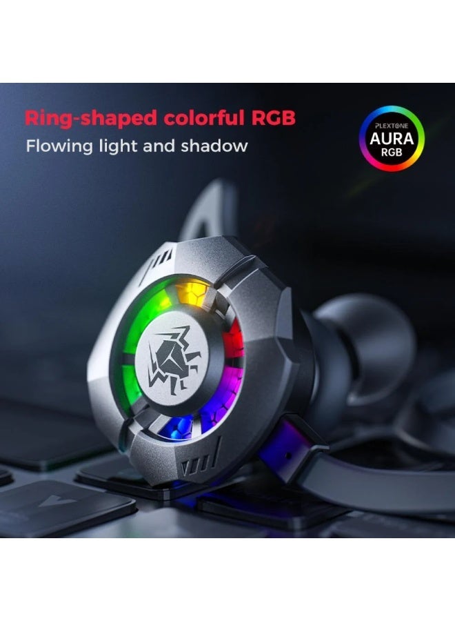 Plextone M762 Ultra Gaming Headset, 2-in-1 Type-C Gaming Headset with 7.1 Surround Sound, 40W Charging While Gaming, Dual Microphones with Noise Reduction Technology and Control Buttons, RGB Ring Lighting, Gives You a Professional Atmosphere, Black - Image 2