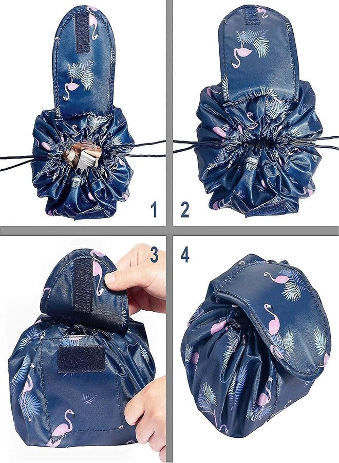 Estervig حقيبة مكياج محمولة برباط من إسترفيج، حقيبة مستحضرات تجميل كبيرة السعة، منظم أدوات تجميل مقاوم للماء للسفر، حقيبة زينة قابلة للطي للنساء، حقيبة تخزين مكياج متعددة الوظائف (أزرق فامينجو) - Image 5