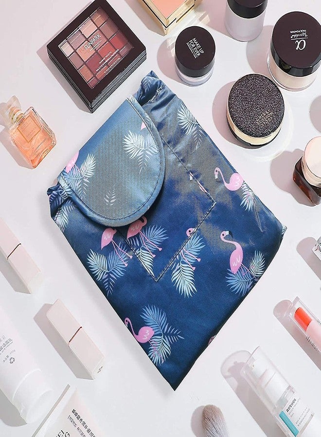 Estervig حقيبة مكياج محمولة برباط من إسترفيج، حقيبة مستحضرات تجميل كبيرة السعة، منظم أدوات تجميل مقاوم للماء للسفر، حقيبة زينة قابلة للطي للنساء، حقيبة تخزين مكياج متعددة الوظائف (أزرق فامينجو) - Image 4