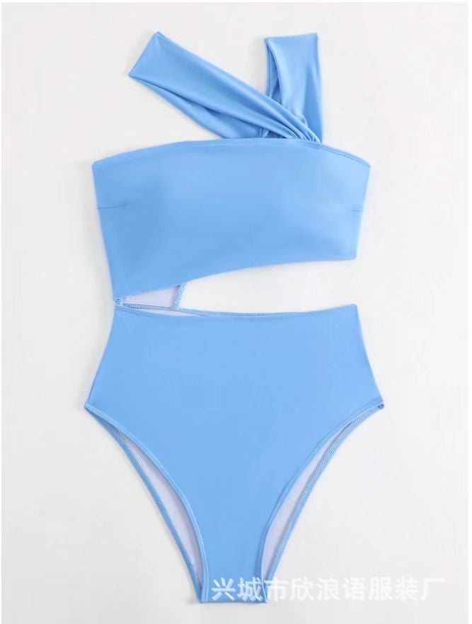 26 Style Bikini Strapless Hollow-Out Swimwear Solid Color One-Piece Swimsuit One-Shoulder High-Waisted Bikini - Image 1