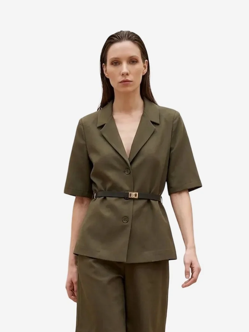 MY FASHION MY FASHION Belted tailored jacket with shawl collar