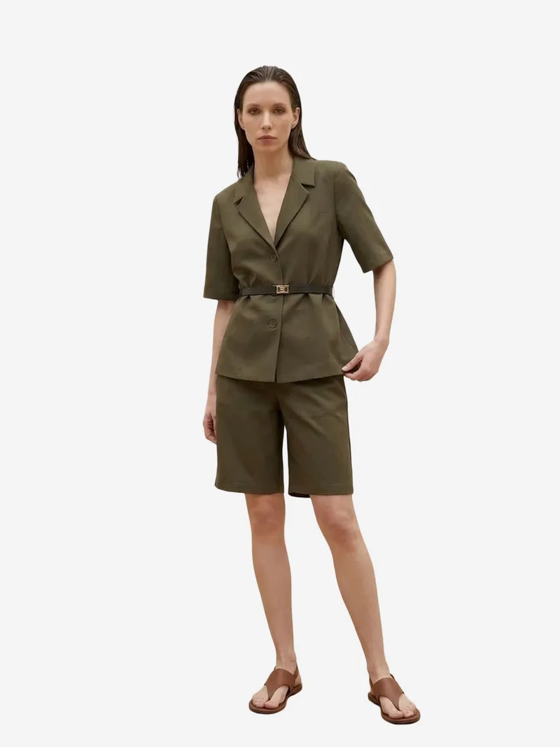 MY FASHION MY FASHION Belted tailored jacket with shawl collar