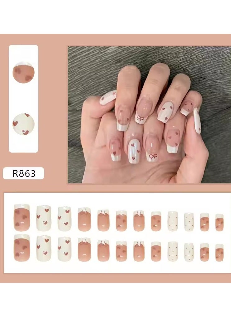 Goolsky - Hollow Heart Wearable Pink Press on Fake Nails Tips with Glue False Nails Design Butterfly Lovely Girl False Nails - Image 1