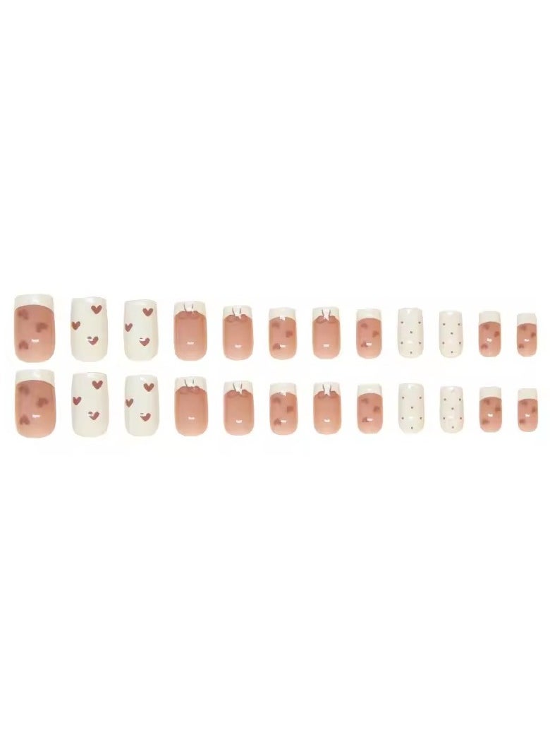 Goolsky - Hollow Heart Wearable Pink Press on Fake Nails Tips with Glue False Nails Design Butterfly Lovely Girl False Nails - Image 1