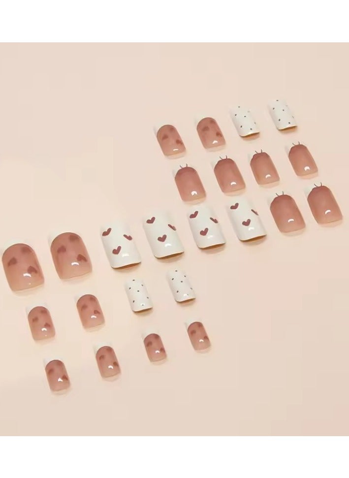 Goolsky - Hollow Heart Wearable Pink Press on Fake Nails Tips with Glue False Nails Design Butterfly Lovely Girl False Nails - Image 1